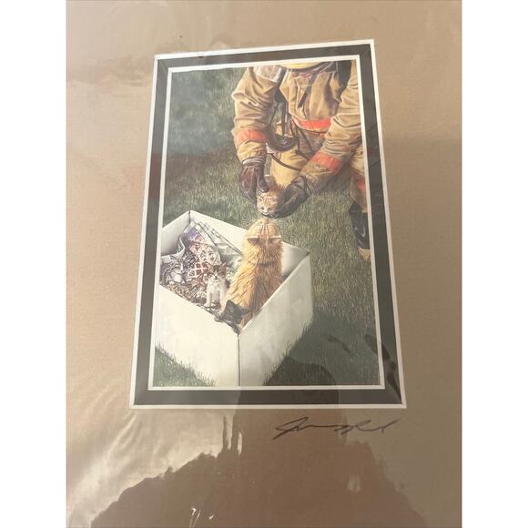 James Reed "WE HAVE AN ALL CLEAR" Art Print Signed - Firefighter and Cat - Picture 3 of 7